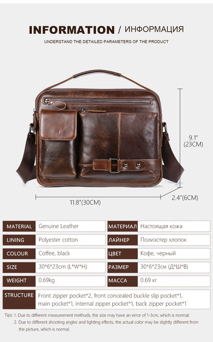 WESTAL Men's Shoulder Bag Crossbody Pack Genuine Leather Porte Document Office For Male Side Bags Briefcase Laptop 7.9 Inch