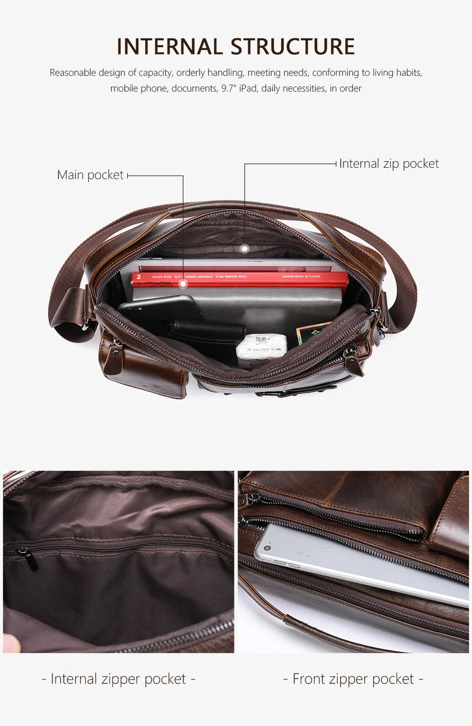 WESTAL Men's Shoulder Bag Crossbody Pack Genuine Leather Porte Document Office For Male Side Bags Briefcase Laptop 7.9 Inch