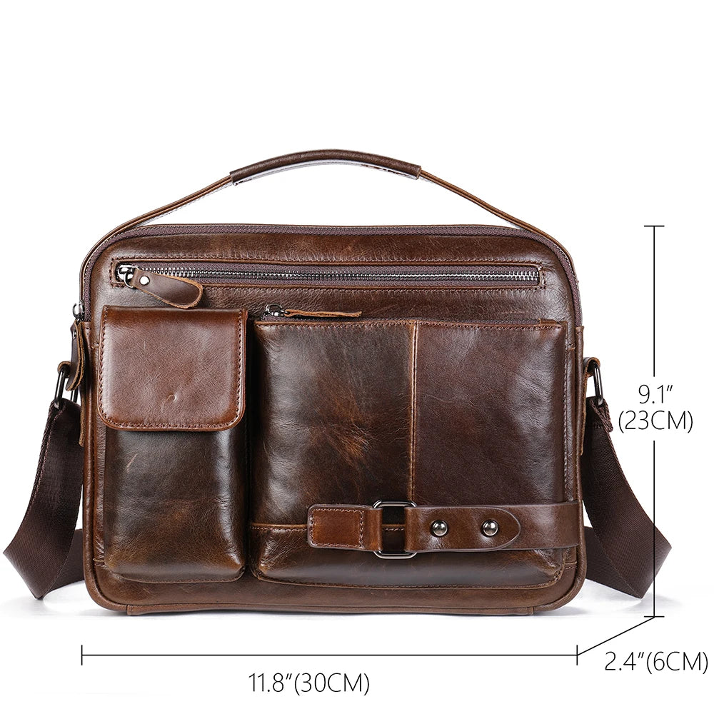 WESTAL Men's Shoulder Bag Crossbody Pack Genuine Leather Porte Document Office For Male Side Bags Briefcase Laptop 7.9 Inch