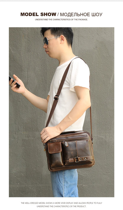 WESTAL Men's Shoulder Bag Crossbody Pack Genuine Leather Porte Document Office For Male Side Bags Briefcase Laptop 7.9 Inch