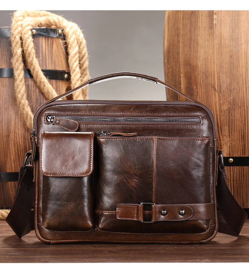 WESTAL Men's Shoulder Bag Crossbody Pack Genuine Leather Porte Document Office For Male Side Bags Briefcase Laptop 7.9 Inch