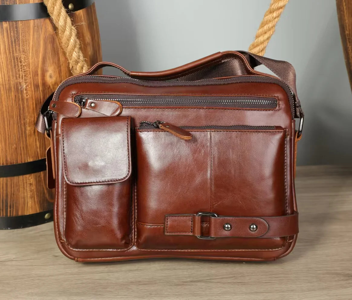 WESTAL Men's Shoulder Bag Crossbody Pack Genuine Leather Porte Document Office For Male Side Bags Briefcase Laptop 7.9 Inch