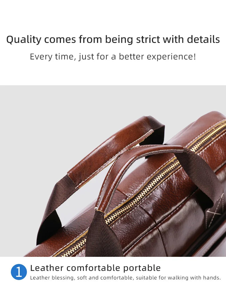 BULLCAPTAIN Leather Laptop Bag, Top Layer Leather 15" Laptop Bag Men's Laptop Briefcase Briefcase Work Business Travel Bag 053