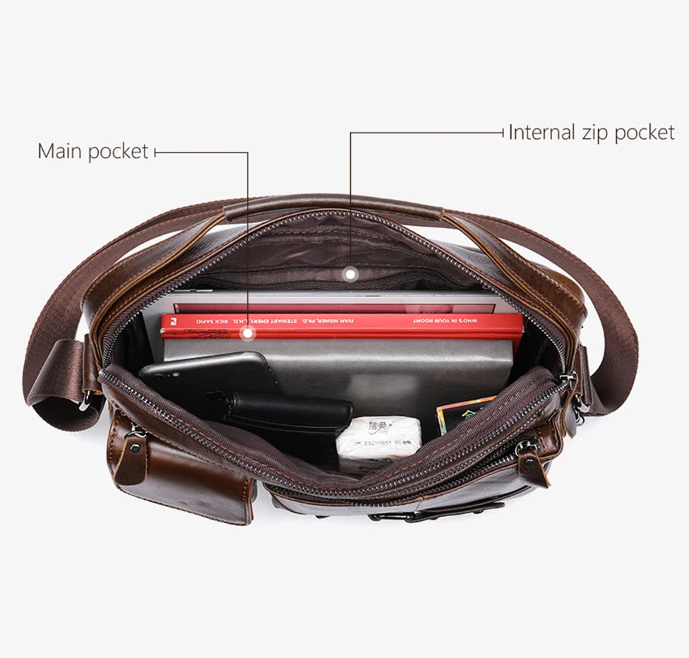 WESTAL Men's Shoulder Bag Crossbody Pack Genuine Leather Porte Document Office For Male Side Bags Briefcase Laptop 7.9 Inch