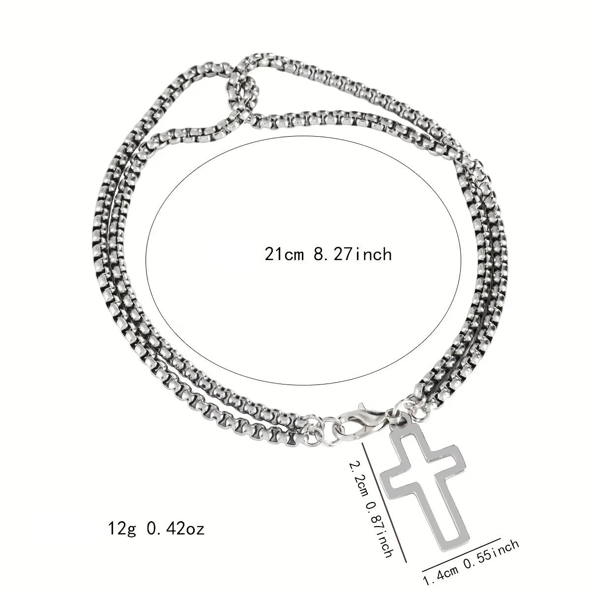 Pulseira dupla com Cruz em Aço Inoxidável