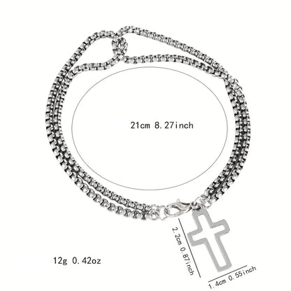 Pulseira dupla com Cruz em Aço Inoxidável