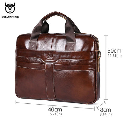 BULLCAPTAIN Leather Laptop Bag, Top Layer Leather 15" Laptop Bag Men's Laptop Briefcase Briefcase Work Business Travel Bag 053